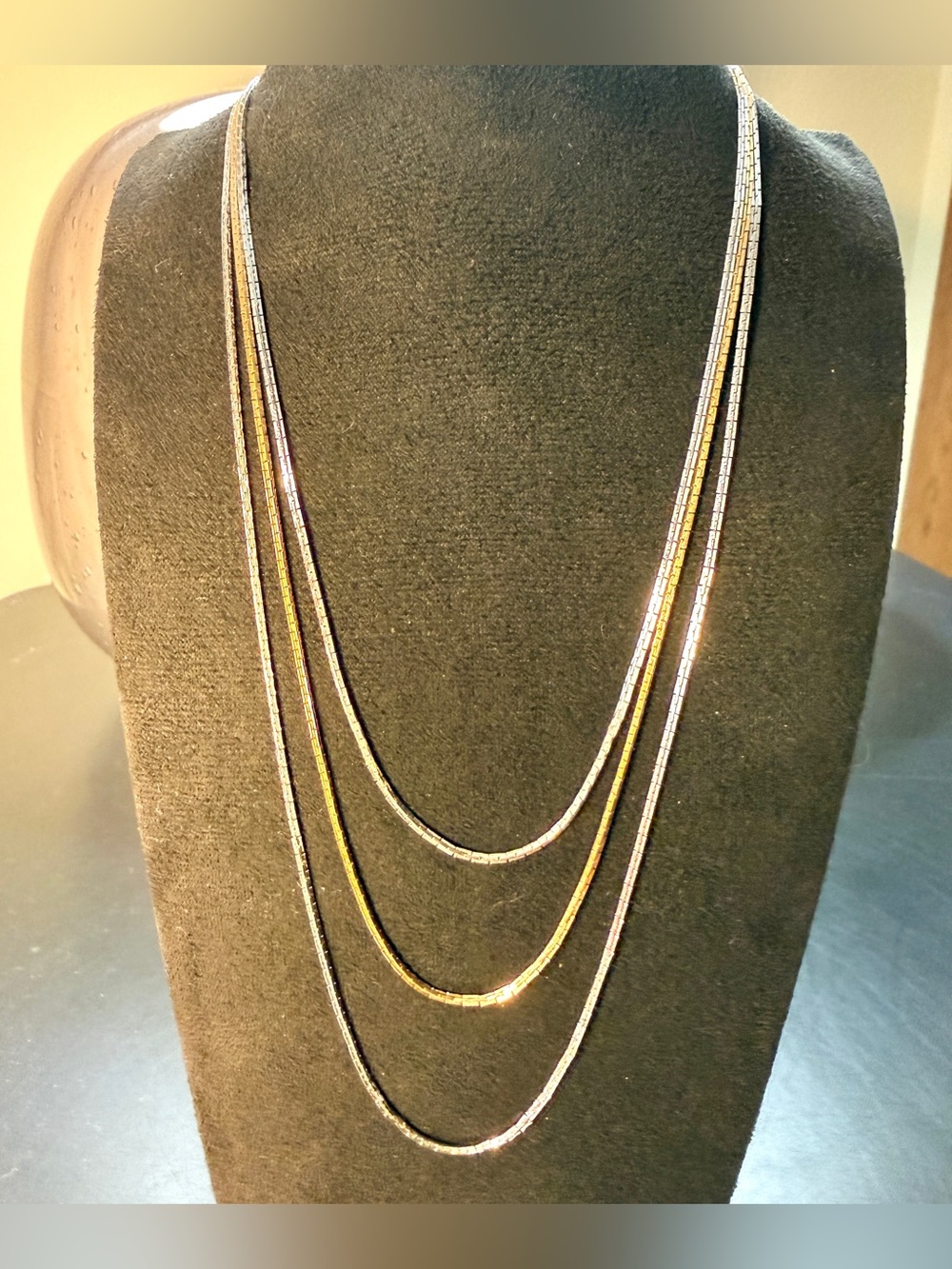 Vintage Signed Act II Mid Century Multi Strand Silver & Gold Tone Necklace